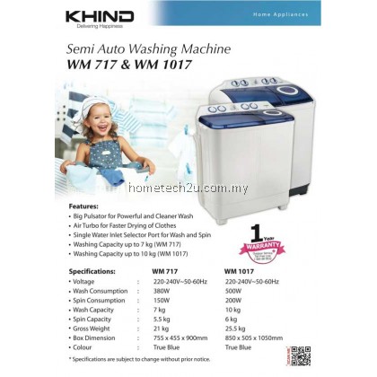 KHIND SEMI AUTO WASHING MACHINE AIR TURBO (WM1017) KHIND SEMI AUTO WASHING MACHINE AIR TURBO (WM1017)