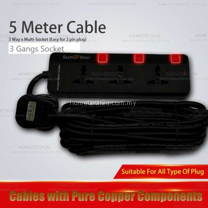 SUNSTAR 3 GANG 5 GANG MULTI EXTENSION TRAILING SOCKET (2M/5M) SUNSTAR 3 GANG 5 GANG MULTI EXTENSION TRAILING SOCKET (2M/5M)