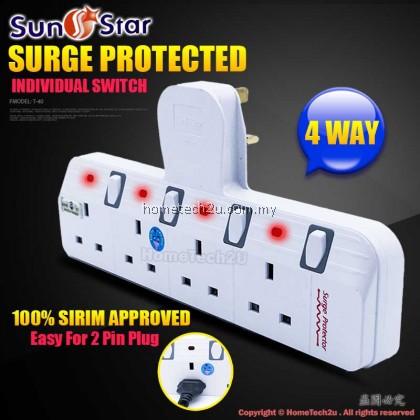 SUNSTAR WALL T-ADAPORT EXTENSION SWITCH SOCKET WITH SURGE PROTECTED (SIRIM APPROVED)