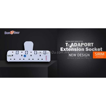 SUNSTAR WALL T-ADAPORT EXTENSION SWITCH SOCKET WITH SURGE PROTECTED (SIRIM APPROVED)
