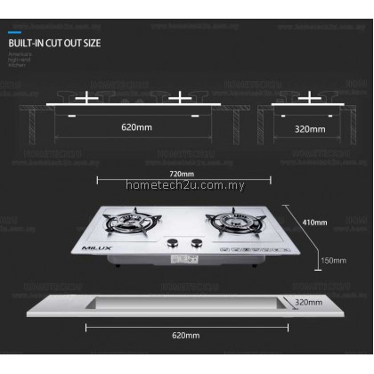[NEW] Milux Built-In Gas Cooker Hob Stove Fully Stainless Steel Body MGH-S655 