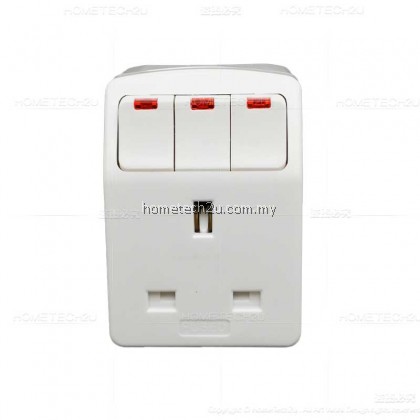 UK 13A 3 Three Way Adaptor Adapter With Neon Switch (Sirim Approved)