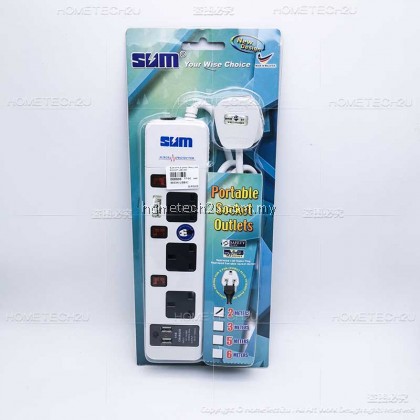 SUM 3 Way 2USB 13A Extension Trailing Socket with Surge Protector and 2meter Cable [SIRIM APPROVED]