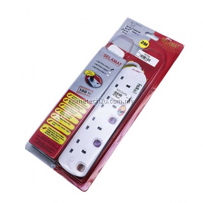 Selamat 4 Gang 2Meters Surge Protection Extension Trailing Socket [SIRIM APPROVED]