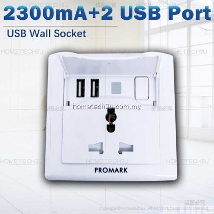Promark Universal USB wall socket outlet 2 usb port switch socket outlet Promark Universal USB wall socket outlet 2 usb port switch socket outlet