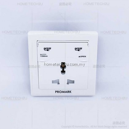 Promark Universal USB wall socket outlet 2 usb port switch socket outlet Promark Universal USB wall socket outlet 2 usb port switch socket outlet