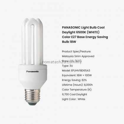 Original Panasonic 18W Energy Saving Bulb 3U Down Light Day Light E27 Screw Type (Sirim Approved Tag)