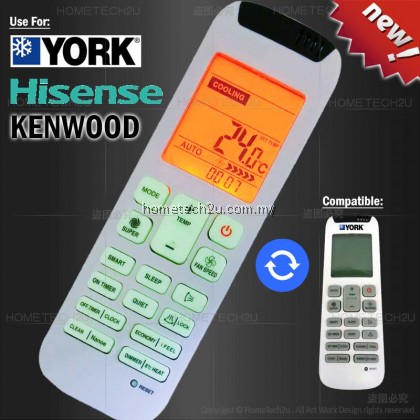 (NEW 2019/2020) York Air Conditioner Remote Control Replacement For York Hisense Kenwood DG11R1-01(HSN)