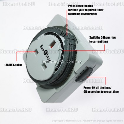 Sunstar 13A 24 Hours Analog Plug In Timer Switch (Sirim Approved) Sunstar 13A 24 Hours Analog Plug In Timer Switch (Sirim Approved)