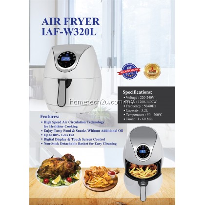iSONIC 3.2L Multifunction Air Fryer Chicken Oil free Air Fryer Health Fryer Pizza Cooker Smart Touch LCD Electric Deep Airfryer IAF-W320L iSONIC 3.2L Multifunction Air Fryer Chicken Oil free Air Fryer Health Fryer Pizza Cooker Smart Touch LCD Electric Deep Airfryer IAF-W320L