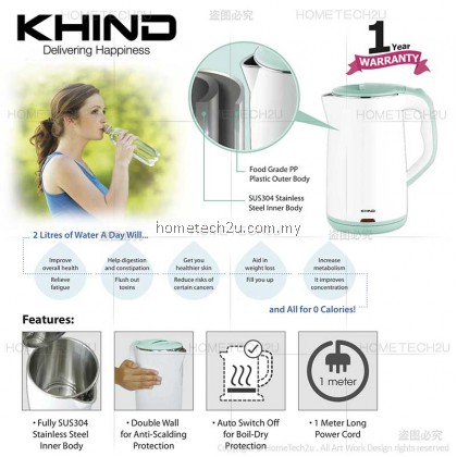 Original Khind Electric Jug Kettle Double Wall Protection 2.0L Big Capacity SUS304 (Sirim Approved) Original Khind Electric Jug Kettle Double Wall Protection 2.0L Big Capacity SUS304 (Sirim Approved)