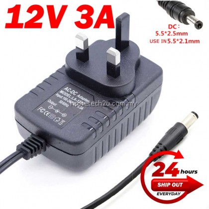 Malaysia 3 Pin AC to DC (5.5*2.5mm) 12V 3A Switching Power Supply Adapter DC Power Adaptor