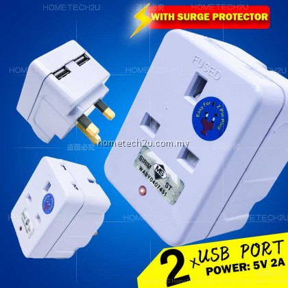 TRAC 13A 3 Way Adaptor with 2 USB Charger 2000mA USB plug three adapter adaptor Extension Socket Kepala Tiga (Sirim)