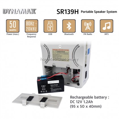 DYNAMAX SR139H Portable PA System Speaker Outdoor Rechargeable PA Amplifier Wireless Bluetooth USB/SD FM SR138H DYNAMAX SR139H Portable PA System Speaker Outdoor Rechargeable PA Amplifier Wireless Bluetooth USB/SD FM SR138H