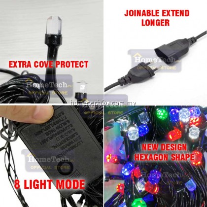 Lampu Raya Lip Lap LipLap 10M 100leds Colourful Hexagon RGB Led String Light Fairy Christmas Decoration Lights Lampu Raya Lip Lap LipLap 10M 100leds Colourful Hexagon RGB Led String Light Fairy Christmas Decoration Lights