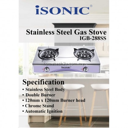 iSONIC STAINLESS STEEL GAS STOVE IGB-288SS iSONIC STAINLESS STEEL GAS STOVE IGB-288SS