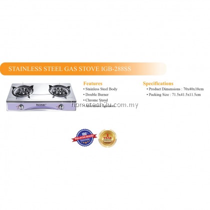 iSONIC STAINLESS STEEL GAS STOVE IGB-288SS iSONIC STAINLESS STEEL GAS STOVE IGB-288SS