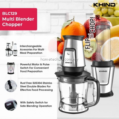 Khind 4 in 1 Multi Blender Chopper BLC129 500W (Stainless Steel Blades) Khind 4 in 1 Multi Blender Chopper BLC129 500W (Stainless Steel Blades)
