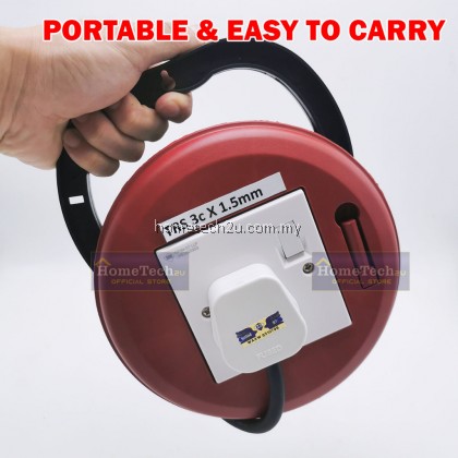 Heavy Duty Extension Roller Round Wire Box Trailing Socket Cable Reel Adapter / Penyambung Wayar Bulat