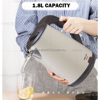 Milux 1.8L Jug Kettle Double Wall Stainless Steel Lid and Inner Pot MJK-180