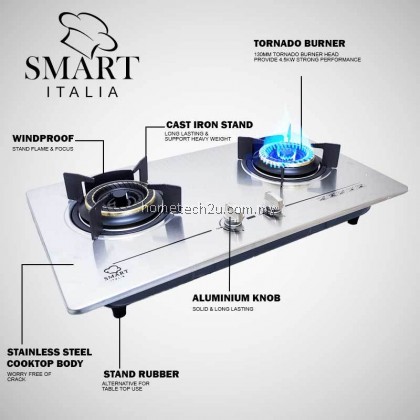 Smart Stainless Steel Built-in Hob Gas Stove Dapur Tanam 4.5KW 130mm Burner HSH-98 MGH-S633M HB802S2