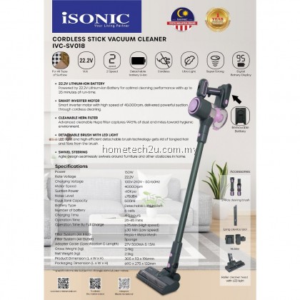 Isonic Wireless Handheld Cordless Stick Vacuum Cleaner IVC-SV018 150W 10000pa Strong Suction Isonic Wireless Handheld Cordless Stick Vacuum Cleaner IVC-SV018 150W 10000pa Strong Suction