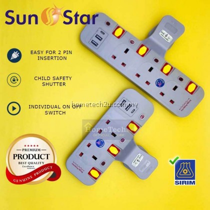 SUNSTAR Multiple T-Adaptor Socket 3Way 4Way Adaport with 3.1A USB Type C Port Multiple Extension Wall Socket (SIRIM) SUNSTAR Multiple T-Adaptor Socket 3Way 4Way Adaport with 3.1A USB Type C Port Multiple Extension Wall Socket (SIRIM)