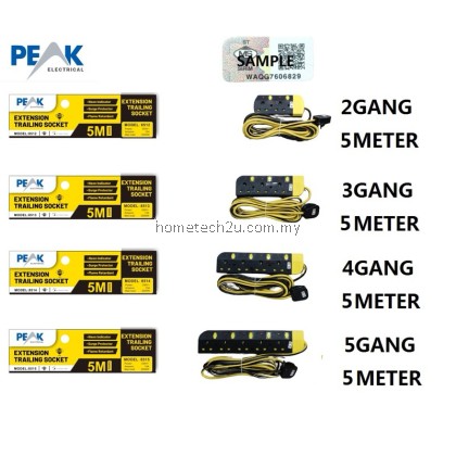 (SIRIM) PEAK Extension Plug Trailing Socket Wire Cable with Surge Protection - Black Yellow Series