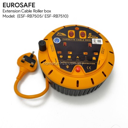 Eurosafe Cassette Extension Reel 5m/10m, Full Copper, 13A 240V, Overload Protection, Durable, Easy Wind, Impact-Resistan Eurosafe Cassette Extension Reel 5m/10m, Full Copper, 13A 240V, Overload Protection, Durable, Easy Wind, Impact-Resistan