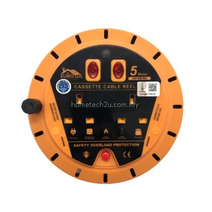 Eurosafe Cassette Extension Reel 5m/10m, Full Copper, 13A 240V, Overload Protection, Durable, Easy Wind, Impact-Resistan Eurosafe Cassette Extension Reel 5m/10m, Full Copper, 13A 240V, Overload Protection, Durable, Easy Wind, Impact-Resistan