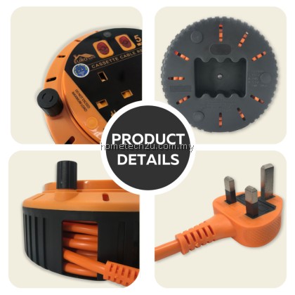 Eurosafe Cassette Extension Reel 5m/10m, Full Copper, 13A 240V, Overload Protection, Durable, Easy Wind, Impact-Resistan Eurosafe Cassette Extension Reel 5m/10m, Full Copper, 13A 240V, Overload Protection, Durable, Easy Wind, Impact-Resistan