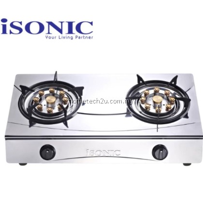 Isonic Stainless Steel Double Burner Gas Stove IGB-8080SS | 5.2kW Hyper Burner | Automatic Ignition | Easy Clean Design
