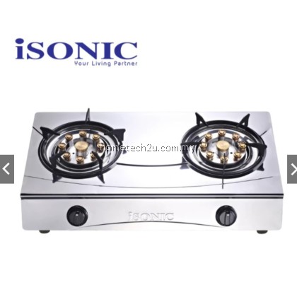 Isonic Stainless Steel Double Burner Gas Stove IGB-8080SS | 5.2kW Hyper Burner | Automatic Ignition | Easy Clean Design