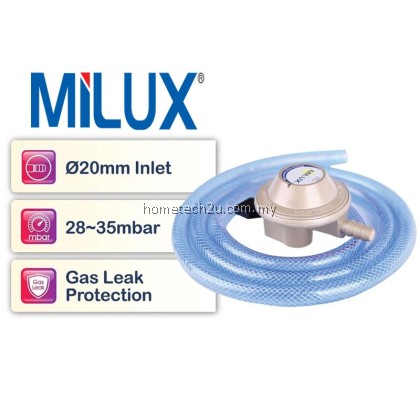 MILUX Gas Regulator Set M-188CS with Safety Valve | 1.5m Gas Hose | 20mm LPG Inlet | High Quality & Safe MILUX Gas Regulator Set M-188CS with Safety Valve | 1.5m Gas Hose | 20mm LPG Inlet | High Quality & Safe