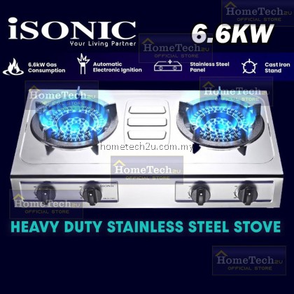 ISONIC Heavy Duty Stainless Steel Gas Stove | Single & Double Burner | 6.6kW Cast Iron Burner | Auto Ignition | IGB-S160 ISONIC Heavy Duty Stainless Steel Gas Stove | Single & Double Burner | 6.6kW Cast Iron Burner | Auto Ignition | IGB-S160