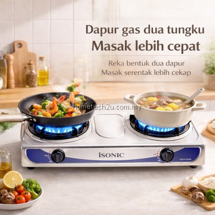 Isonic Stainless Steel Gas Stove IGB-1212SS | Double Burner | Auto Ignition | 4.0kW Efficient Cooking Isonic Stainless Steel Gas Stove IGB-1212SS | Double Burner | Auto Ignition | 4.0kW Efficient Cooking