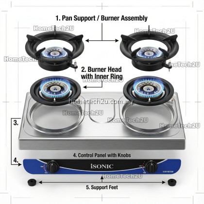 Isonic Stainless Steel Gas Stove IGB-1212SS | Double Burner | Auto Ignition | 4.0kW Efficient Cooking Isonic Stainless Steel Gas Stove IGB-1212SS | Double Burner | Auto Ignition | 4.0kW Efficient Cooking