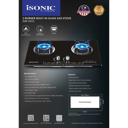 iSONIC 2 Burner Built-In Glass Gas Stove IGB-G011 / Dapur Gas Kaca iSONIC 2 Burner Built-In Glass Gas Stove IGB-G011 / Dapur Gas Kaca