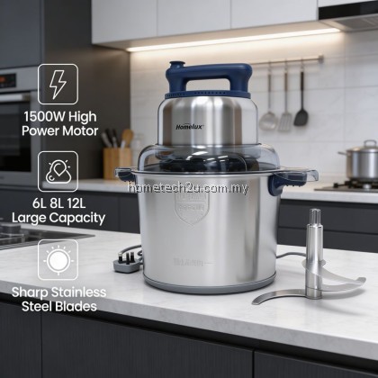 Homelux Commercial Food Chopper & Meat Grinder HMG-6L / 8L / 12L | Stainless Steel | 1200W–1800W