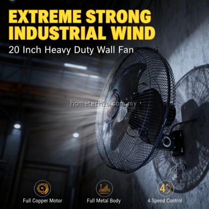 MINLITE 20” Industrial Wall Fan Black Series | 3 Metal Blades | 4-Speed ...