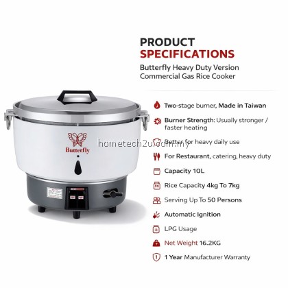 Butterfly Commercial Gas Rice Cooker 10L Heavy Duty LPG Rice Cooker For Restaurant Catering Kantin 50 Pax Butterfly Commercial Gas Rice Cooker 10L Heavy Duty LPG Rice Cooker For Restaurant Catering Kantin 50 Pax