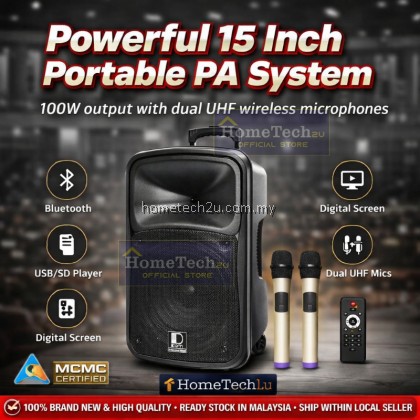 DENN Portable PA System 15 Inch Bluetooth Speaker with 2 UHF Wireless Handheld Mic portable sound system DENN Portable PA System 15 Inch Bluetooth Speaker with 2 UHF Wireless Handheld Mic portable sound system