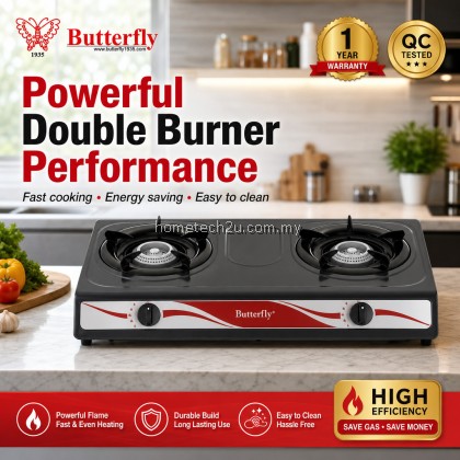 BUTTERFLY Double Burner Gas Stove Auto Ignition Energy Saving Dapur Gas Stainless Steel Cooker 1 Year Warranty BUTTERFLY Double Burner Gas Stove Auto Ignition Energy Saving Dapur Gas Stainless Steel Cooker 1 Year Warranty