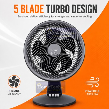 iSONIC 12 Inch Turbo Table Fan 106W Black 5 Blades 3 Speed Oscillation Adjustable Tilt Low Noise Powerful Air iSONIC 12 Inch Turbo Table Fan 106W Black 5 Blades 3 Speed Oscillation Adjustable Tilt Low Noise Powerful Air