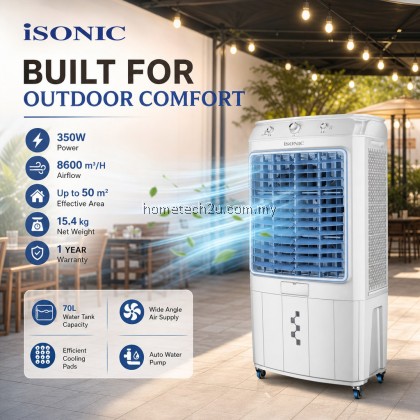 ISONIC Air Cooler 70L 350W Portable Evaporative Cooler 8600m3/h 3 Speed Wide Angle Air Cooler Warranty ISONIC Air Cooler 70L 350W Portable Evaporative Cooler 8600m3/h 3 Speed Wide Angle Air Cooler Warranty