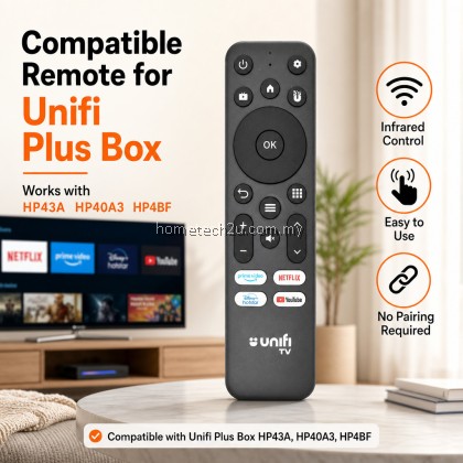 Unifi Plus Box Compatible Remote Control for HP43A HP40A3 HP4BF MyUnifi TM TV Infrared Replacement Remote Unifi Plus Box Compatible Remote Control for HP43A HP40A3 HP4BF MyUnifi TM TV Infrared Replacement Remote