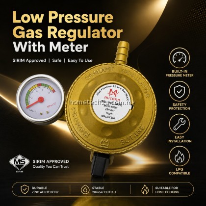 Micono Low Pressure Gas Regulator Meter Gauge SIRIM Approved LPG Propane Butane 28mbar Zinc Alloy Malaysia Micono Low Pressure Gas Regulator Meter Gauge SIRIM Approved LPG Propane Butane 28mbar Zinc Alloy Malaysia