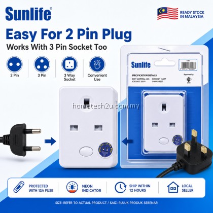 Sunlife 13A 3 Way Adapter with Safety Shutter 3 Pin Extension Plug, 250V 3250W SIRIM ST Approved Malaysia Adaptor Sunlife 13A 3 Way Adapter with Safety Shutter 3 Pin Extension Plug, 250V 3250W SIRIM ST Approved Malaysia Adaptor