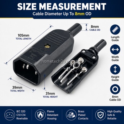 C13 Female C14 Male IEC 320 3 Pin Rewirable AC Power Cord Connector 16A 250V Straight Black Socket Plug DIY Cable C13 Female C14 Male IEC 320 3 Pin Rewirable AC Power Cord Connector 16A 250V Straight Black Socket Plug DIY Cable