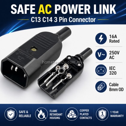 C13 Female C14 Male IEC 320 3 Pin Rewirable AC Power Cord Connector 16A 250V Straight Black Socket Plug DIY Cable C13 Female C14 Male IEC 320 3 Pin Rewirable AC Power Cord Connector 16A 250V Straight Black Socket Plug DIY Cable